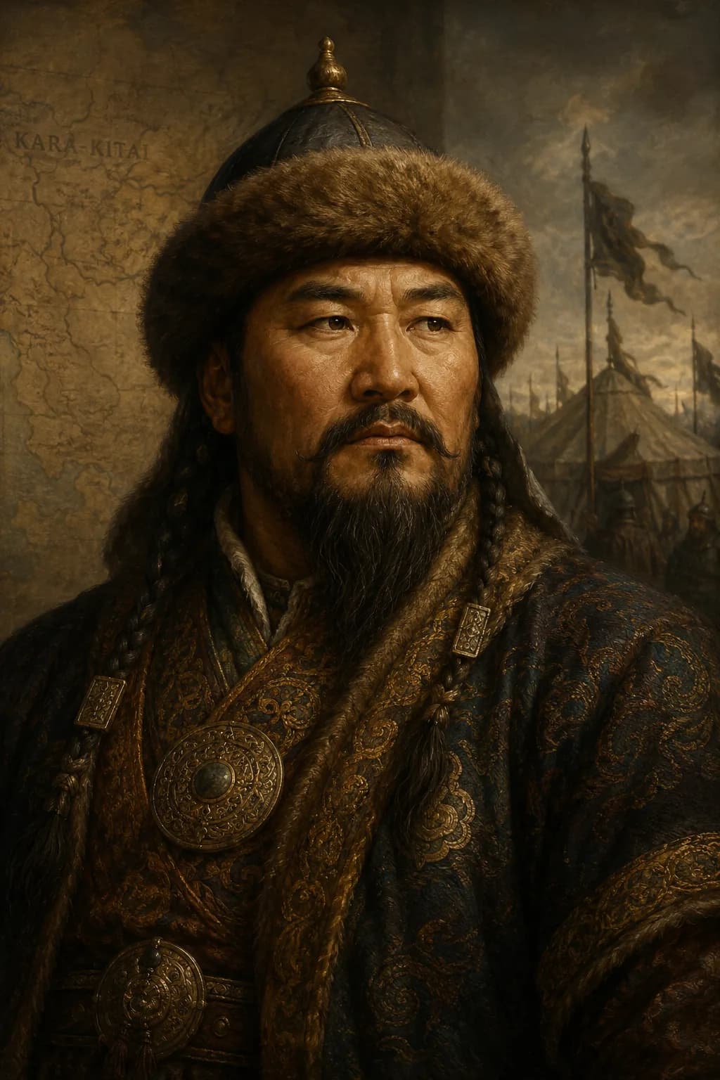 AI-generated portrait of Batu Khan in Mongol steppe attire