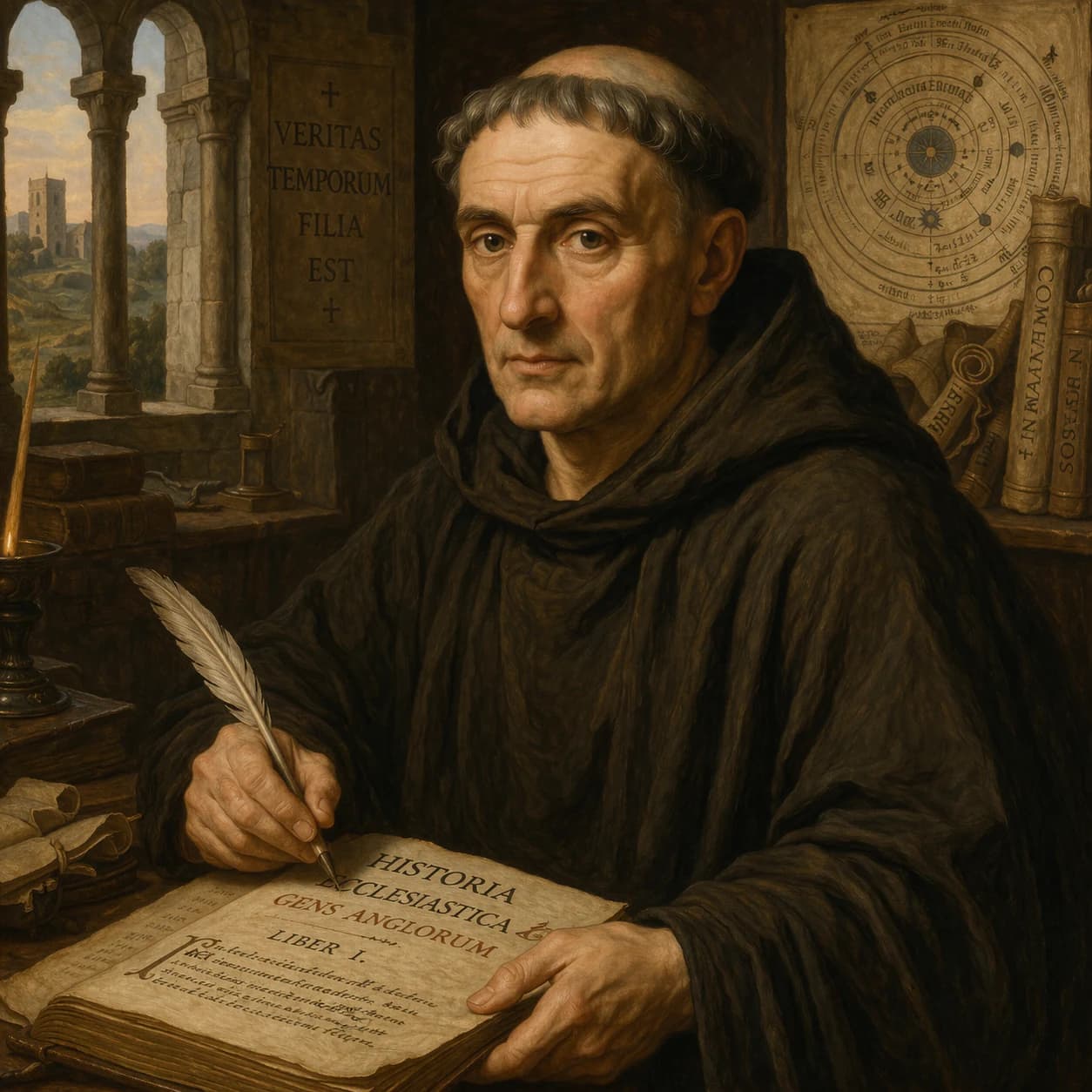 AI-generated portrait of the Venerable Bede in monastic robes
