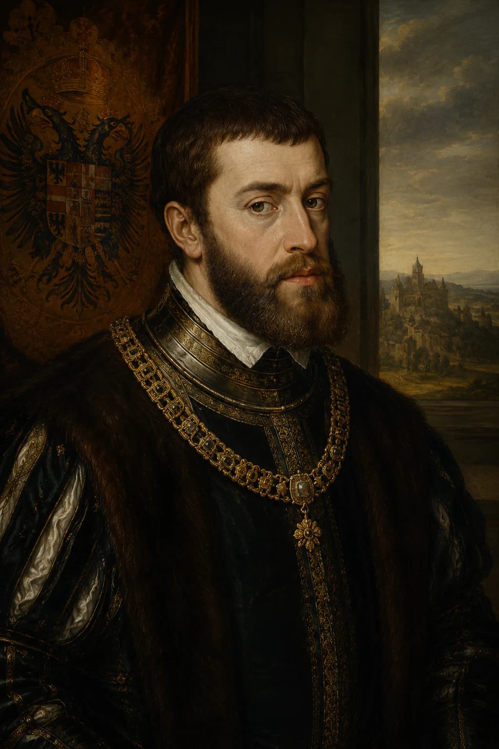 AI-generated portrait of Charles V in Habsburg court dress