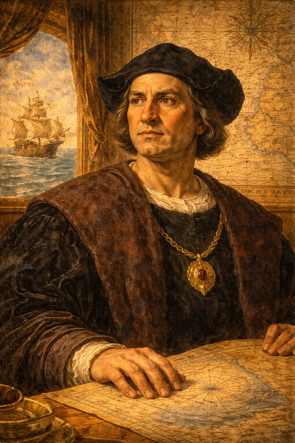 AI-generated portrait of Christopher Columbus in 15th-century navigator attire