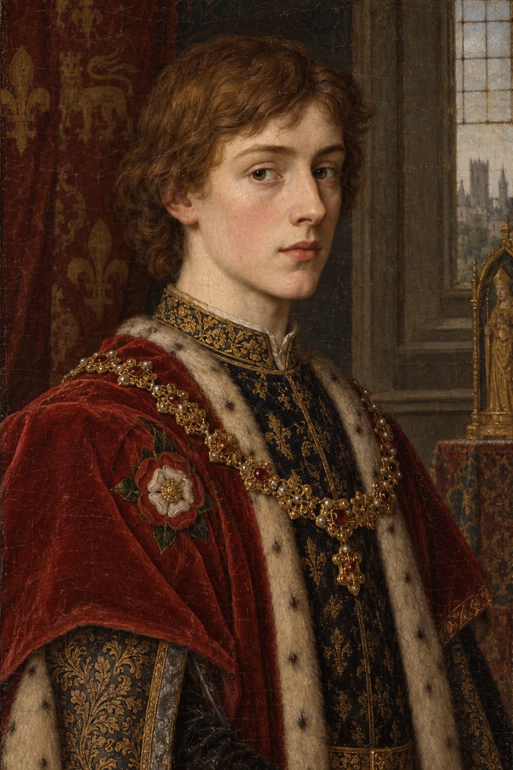 AI-generated late-medieval panel portrait of Edward of Westminster