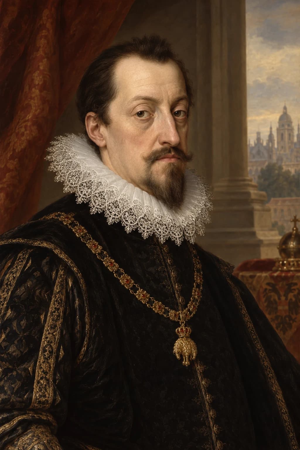 AI-generated portrait of Ferdinand II, Holy Roman Emperor in period clothing; an illustrative historical reconstruction, not a documentary likeness