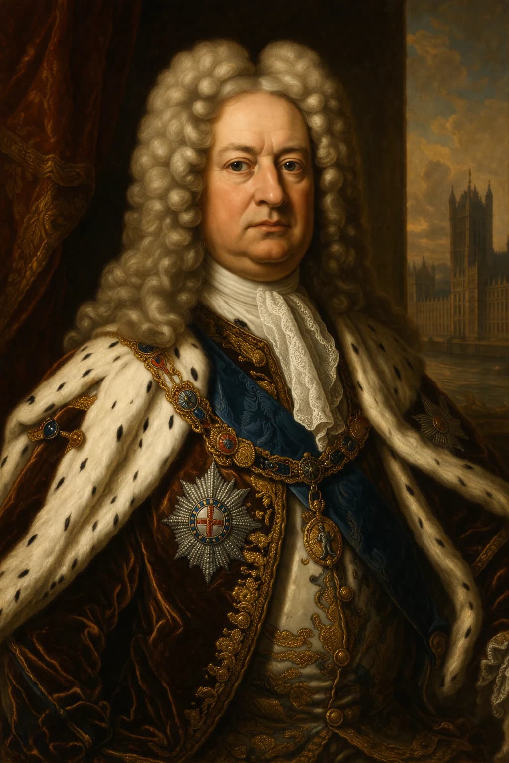 AI-generated portrait of George I in Hanoverian royal attire