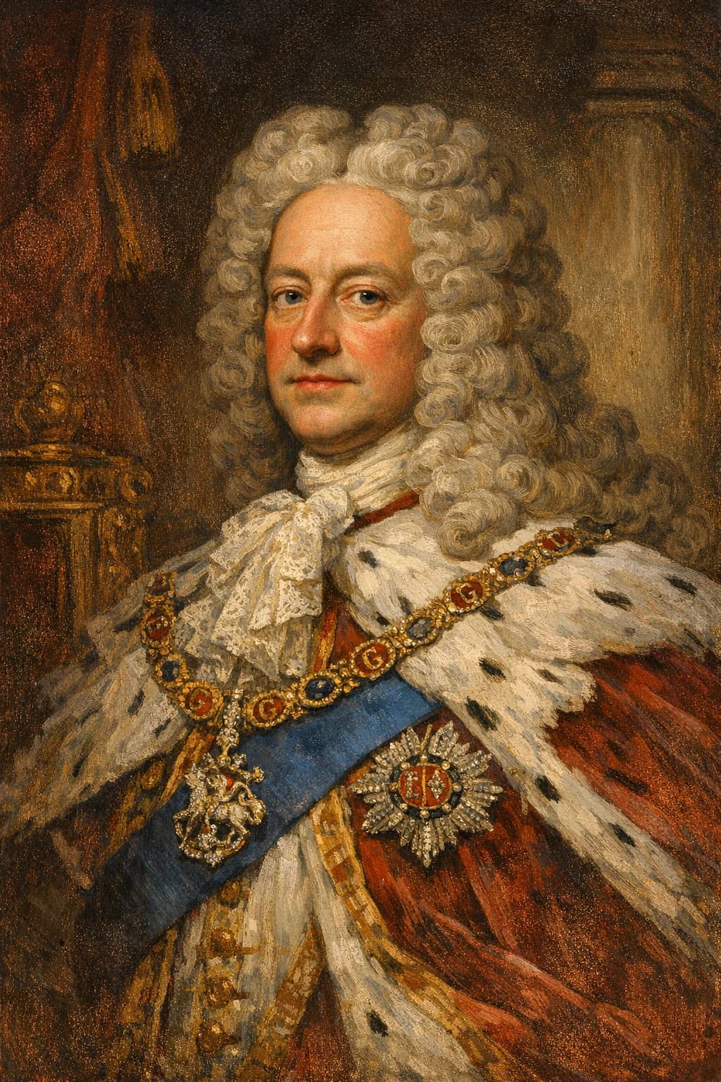AI-generated portrait of George II in Hanoverian royal attire