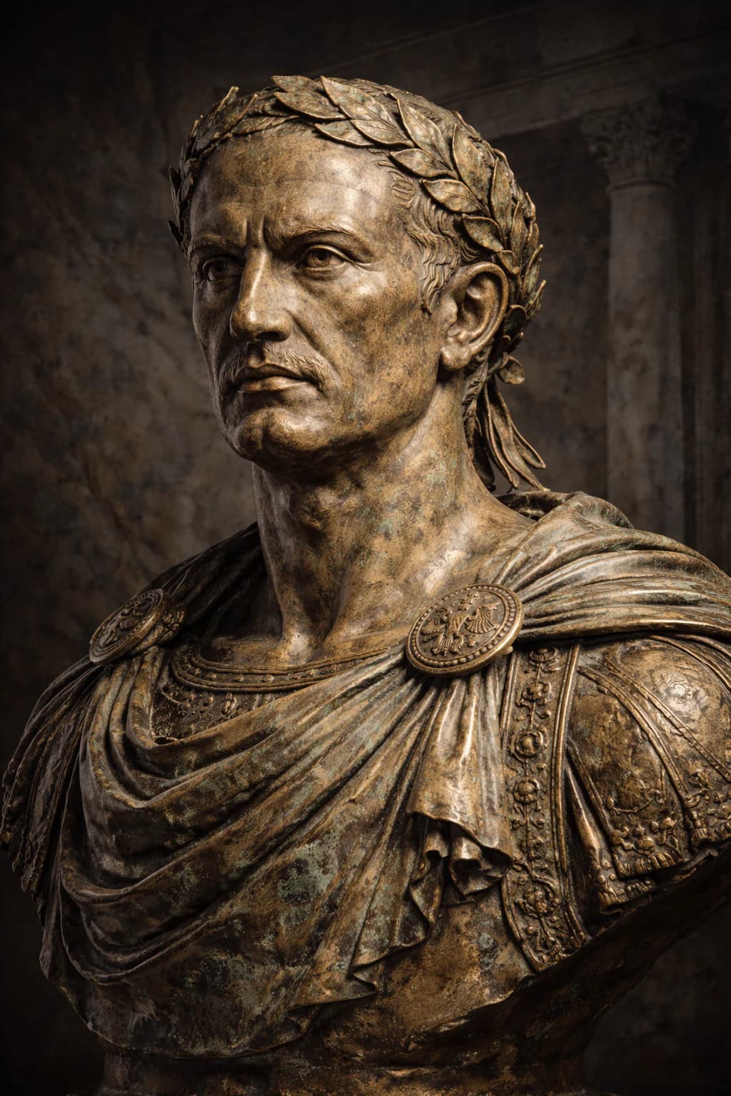 AI-generated portrait of Julius Caesar in Roman military attire
