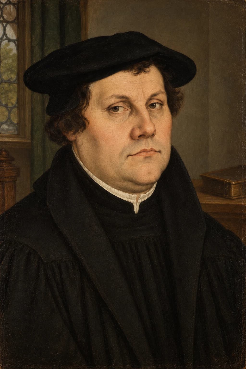 AI-generated portrait of Martin Luther in period clothing; an illustrative historical reconstruction, not a documentary likeness