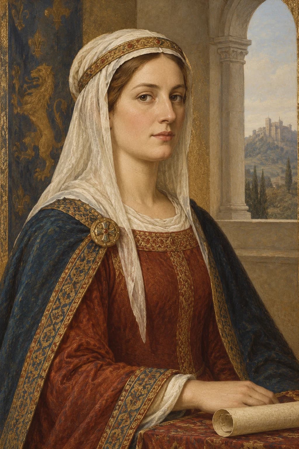 AI-generated portrait of Matilda of Tuscany in period clothing; an illustrative historical reconstruction, not a documentary likeness