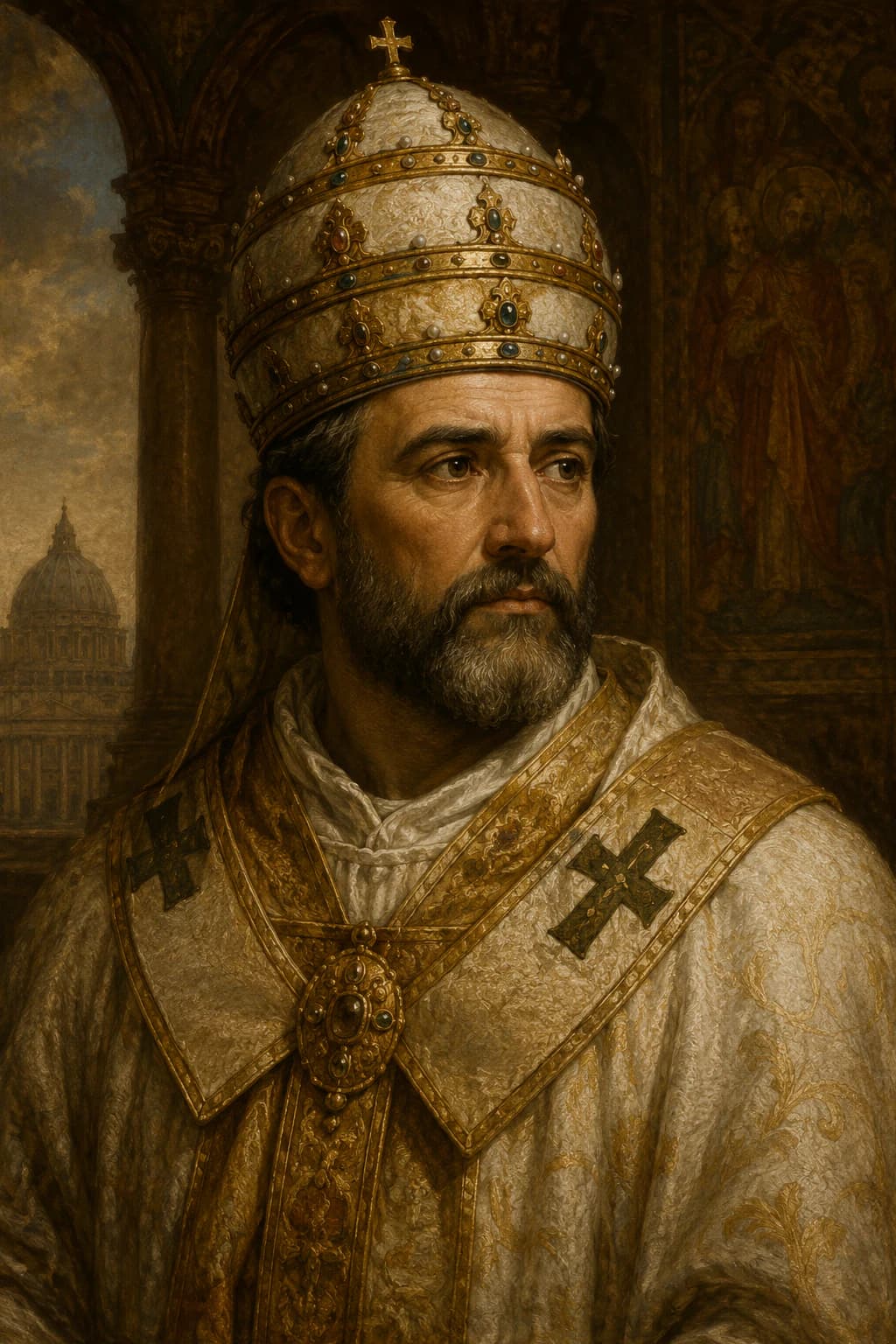 AI-generated portrait of Pope Leo III in papal vestments
