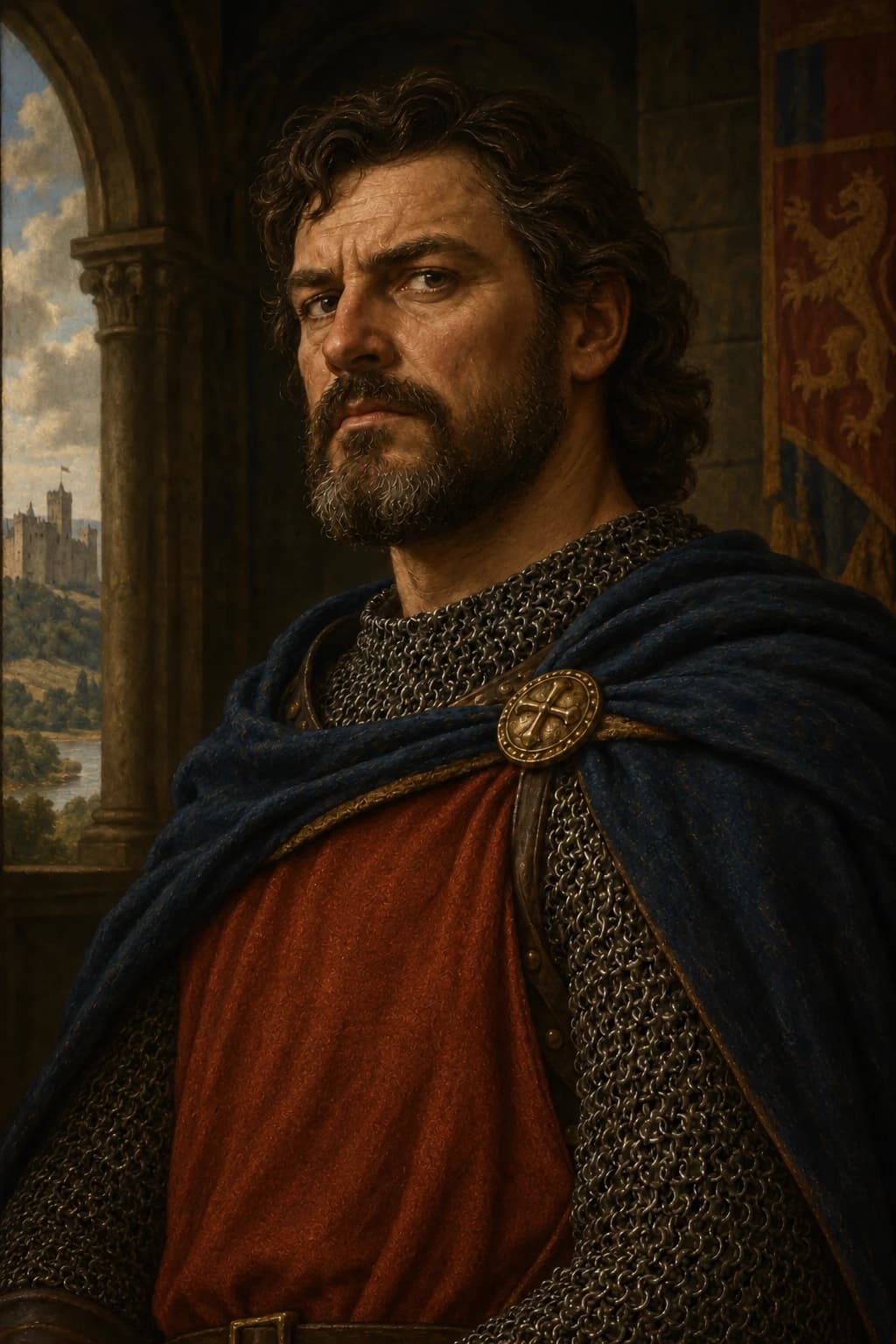 AI-generated portrait of Roger Mortimer in period clothing; an interpretive reconstruction, not a documented likeness