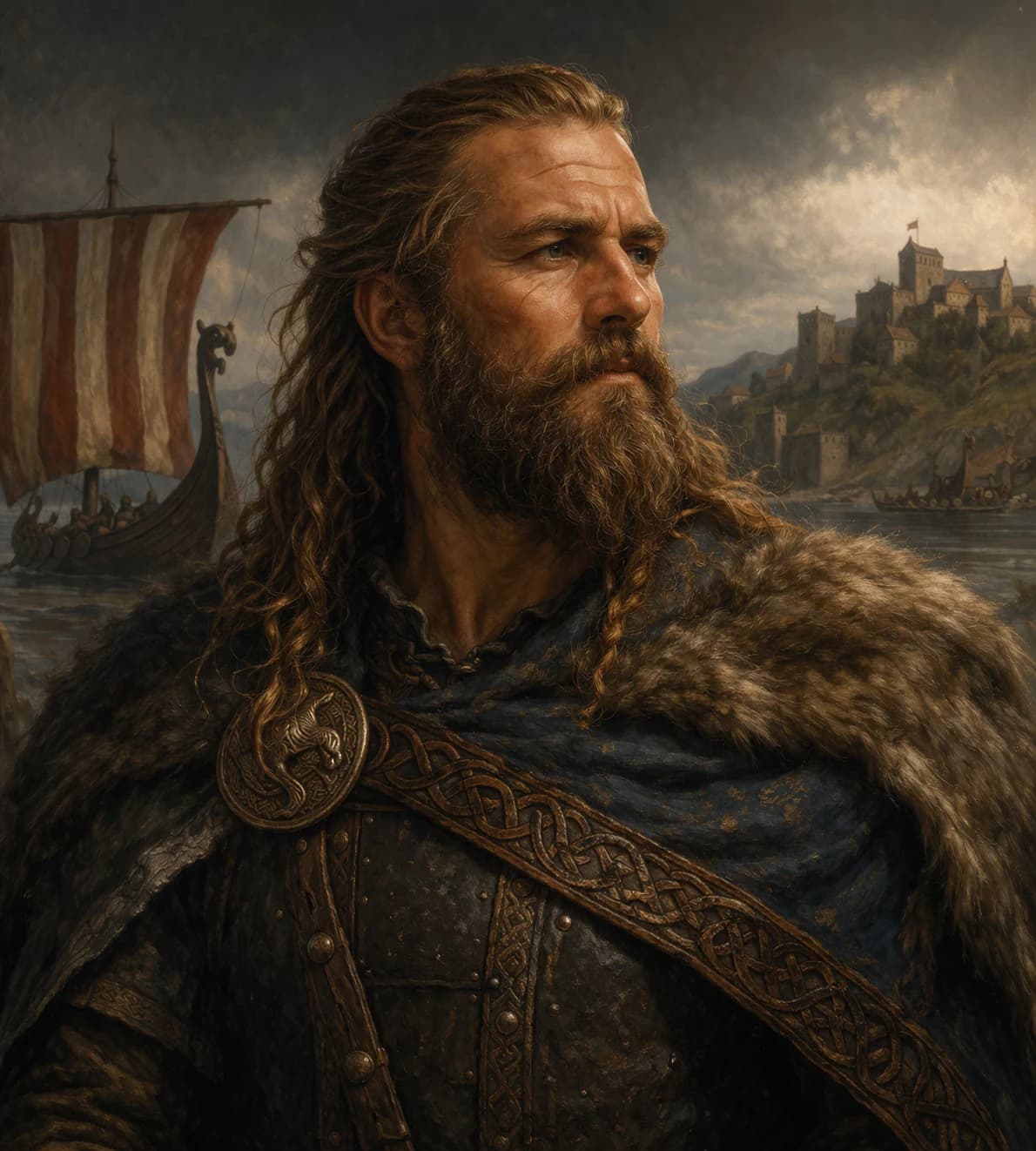 AI-generated portrait of Rollo in Viking warrior attire