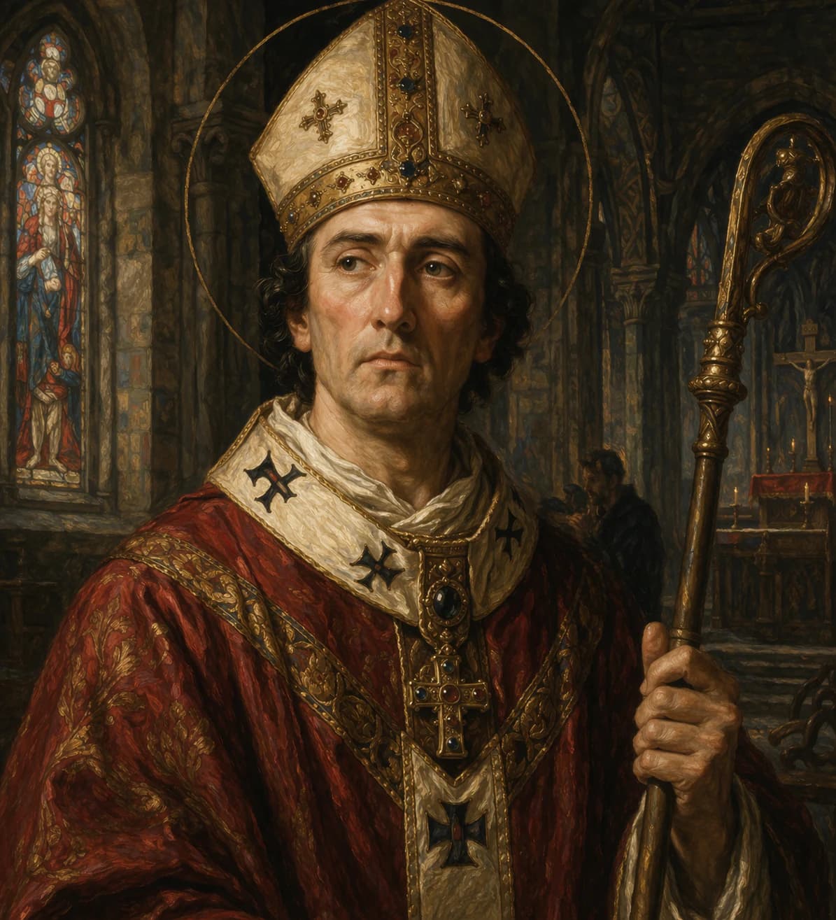 AI-generated portrait of Thomas Becket in episcopal robes