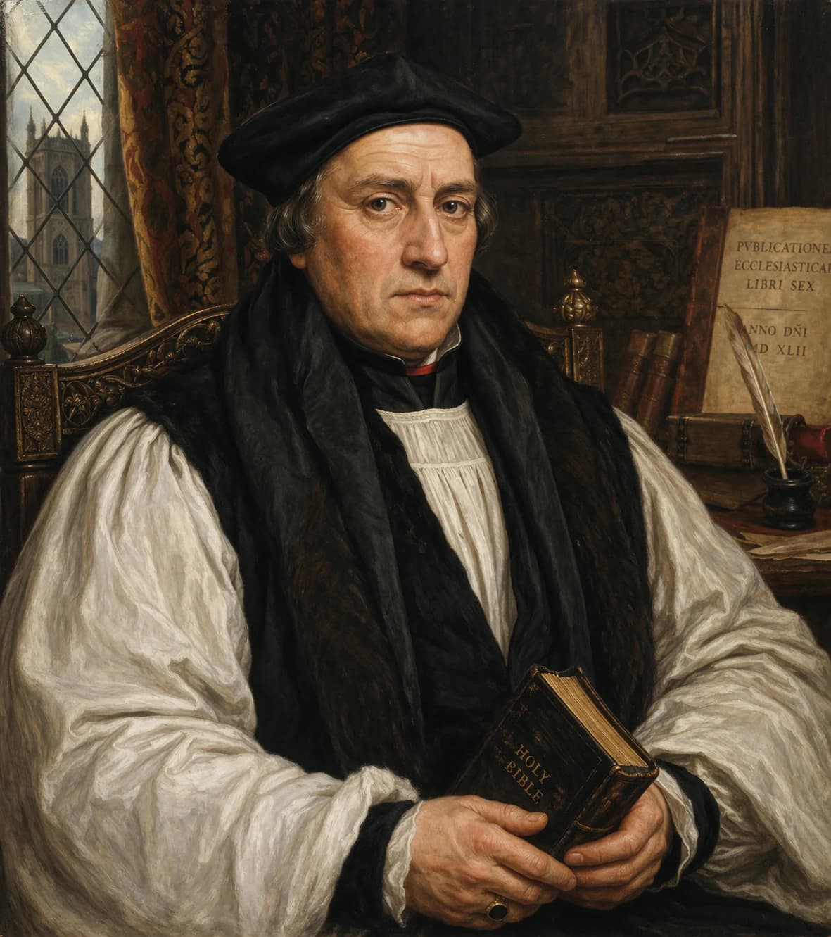 AI-generated portrait of Thomas Cranmer in ecclesiastical robes