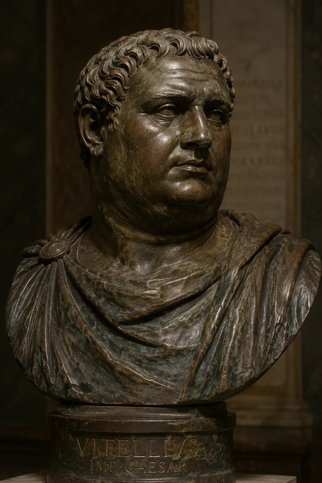 AI-generated portrait of Vitellius in Roman imperial military attire