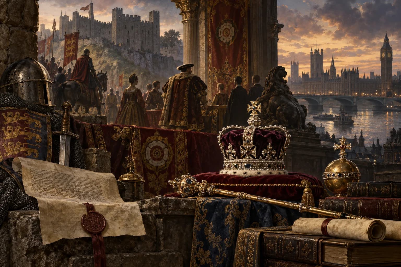 British monarchs lineage artwork showing royal succession